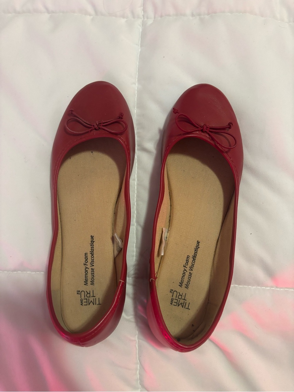 Red Ballet Flats with Bow - Women's Comfortable Slip-Ons